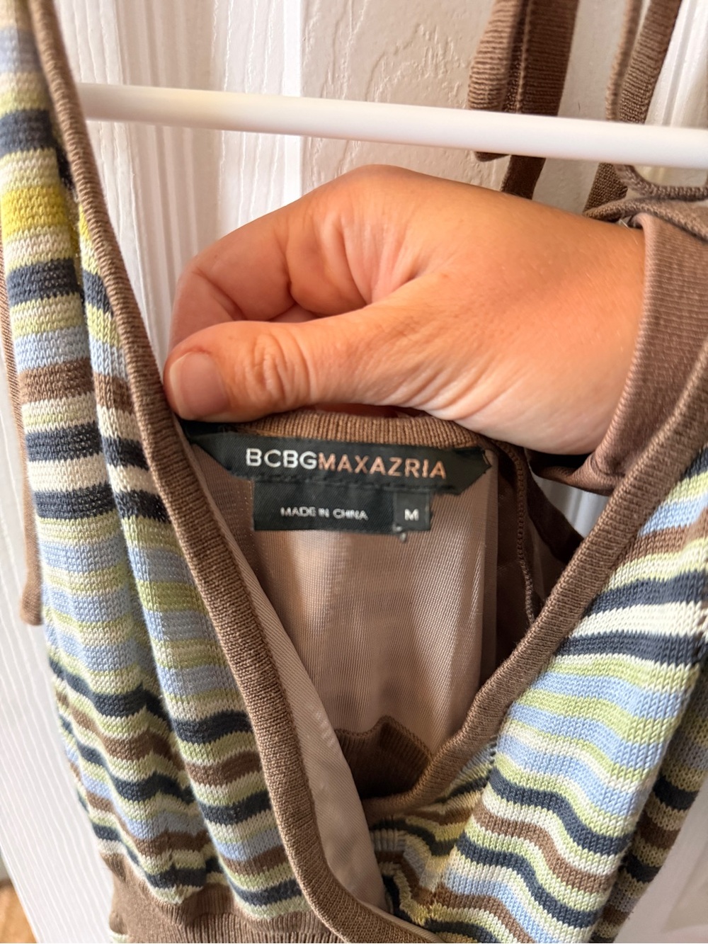 Vintage BCBGMaxAzria Striped Halter Maxi Dress in Brown, Olive and Cream - Picture 5 of 5